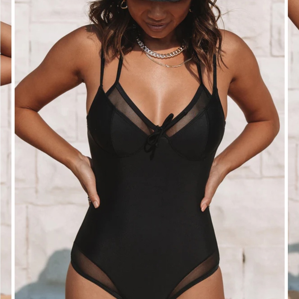 Black one piece swim suit, size large, full coverage